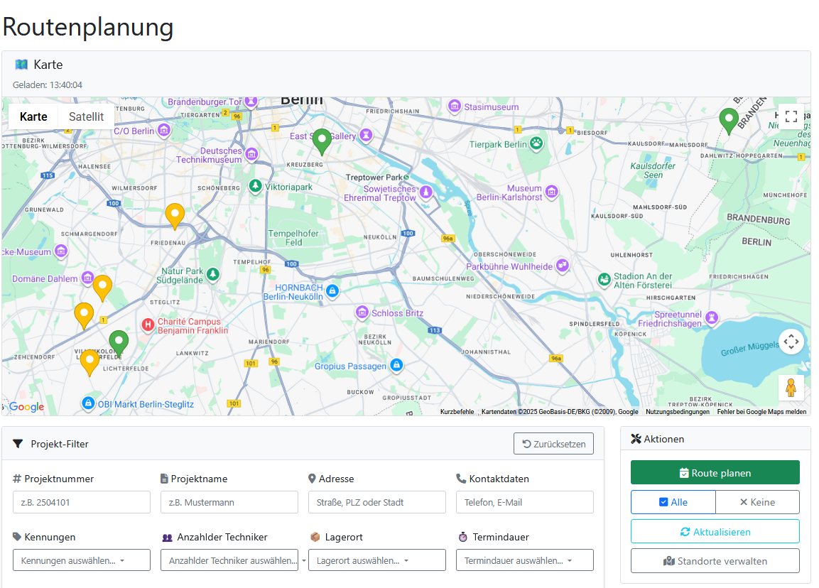 RoutenBuddy: Projektübersicht auf der Karte