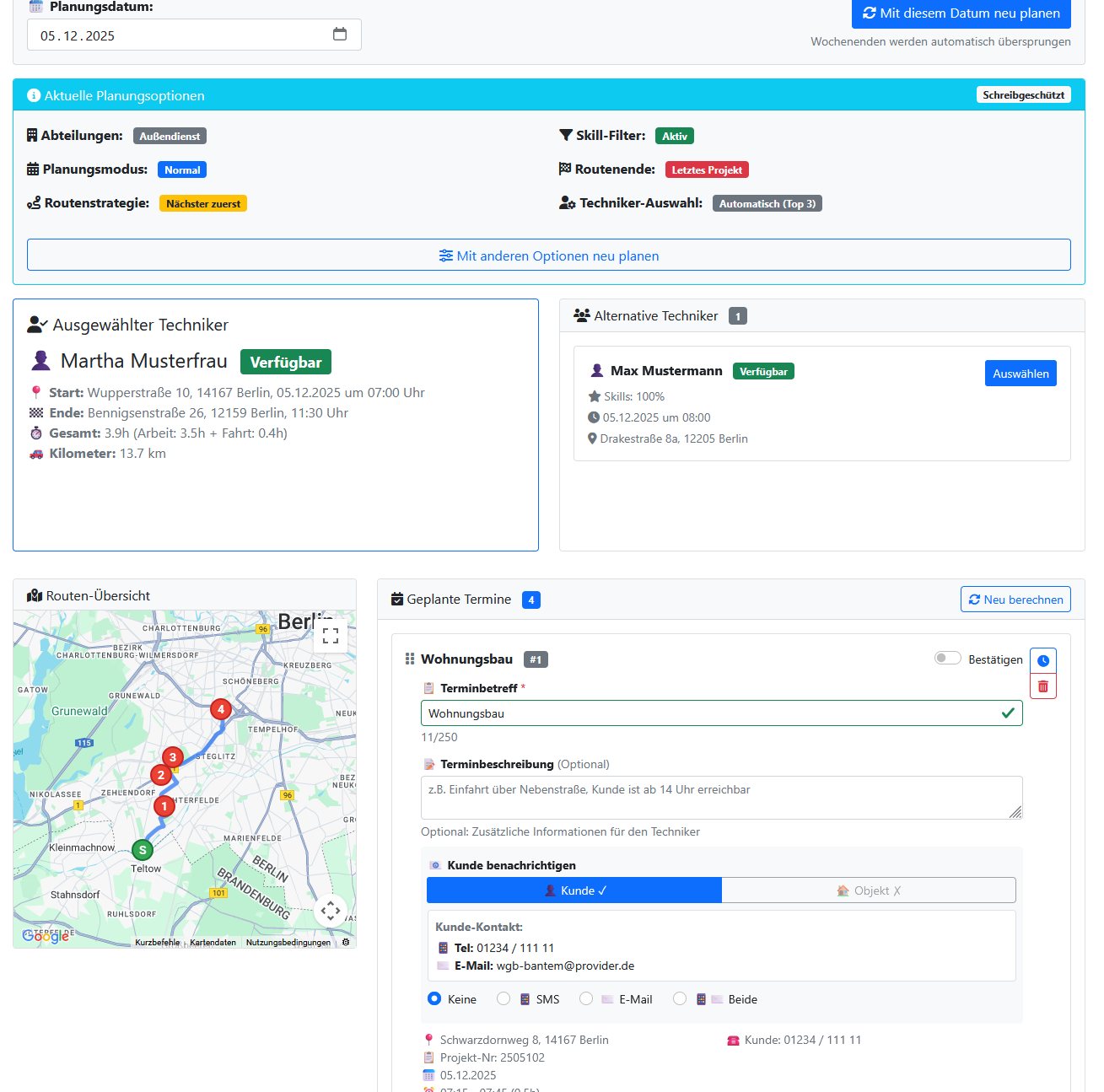 RoutenBuddy: Intelligente Terminplanung mit Techniker-Vorschlägen